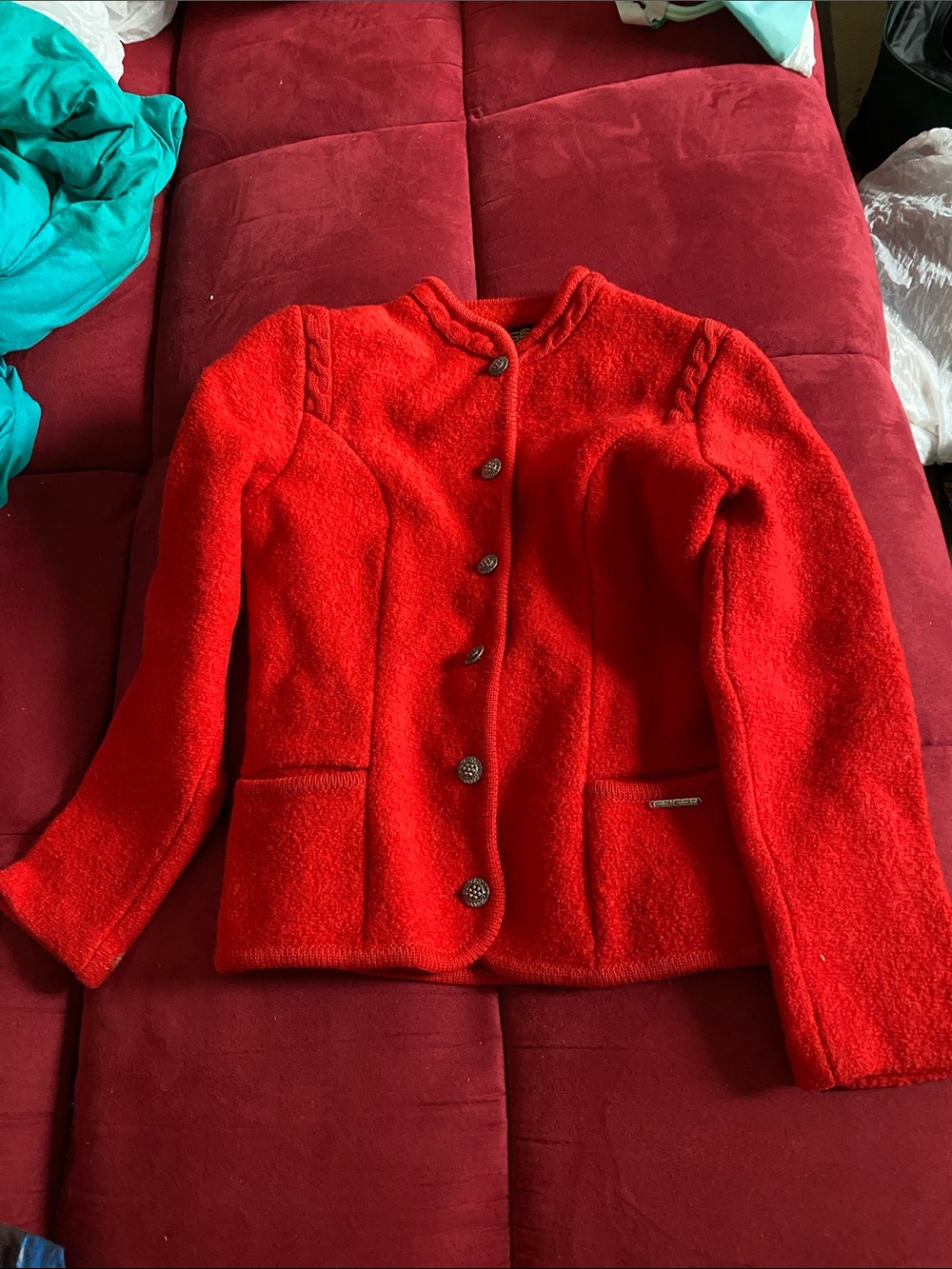 Geiger Classic Women's Red Pure Wool Button-Front Blazer Jacket